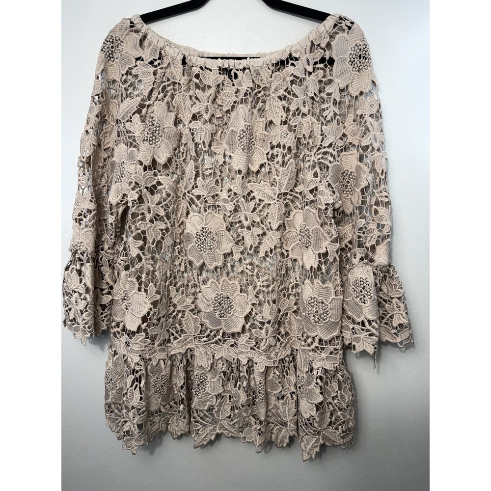 Alfani Taupe Crocheted Tunic W Peplum Hem Size‎ S/M
